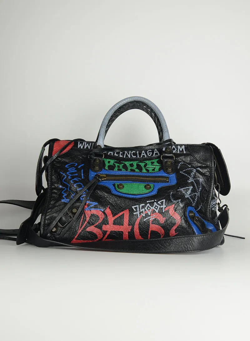 Balenciaga Borsa City Graffiti nera