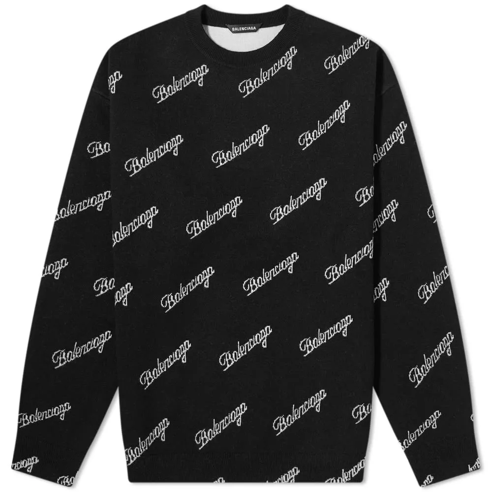 Balenciaga Script Logo Crew KnitBlack & White