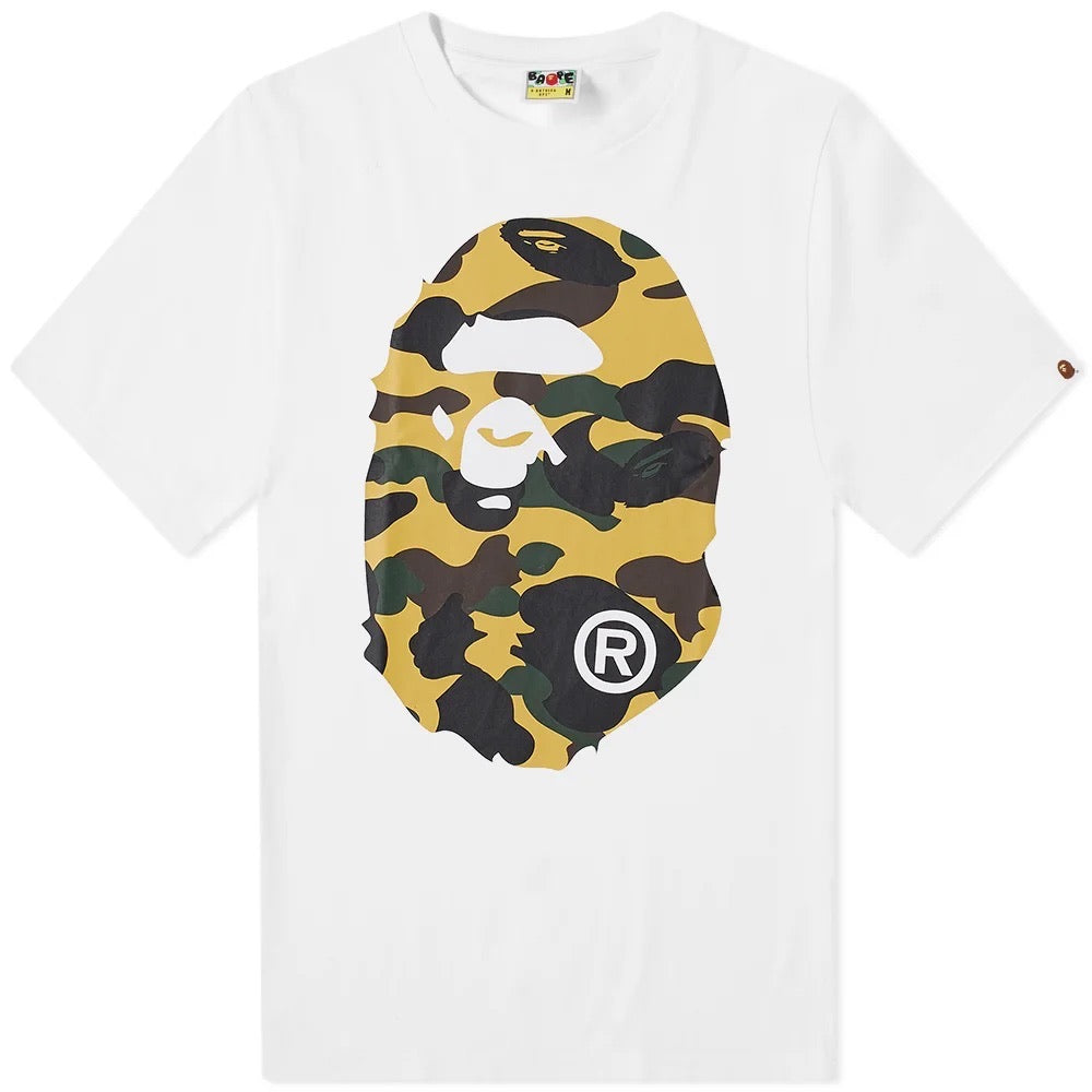 BAPE 1ST CAMO BIG APE HEAD TEE WHITE/YELLOW