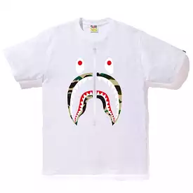 BAPE 1ST CAMO SILVER ZIP SHARK TEE WHITE/YELLOW