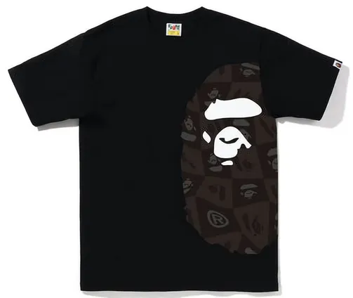 BAPE Distortion Side Big Ape Head Tee Black Black