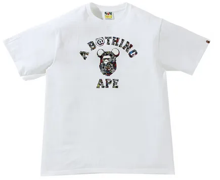 BAPE x Medicom Toy Bearbrick Camo Bear College Tee White