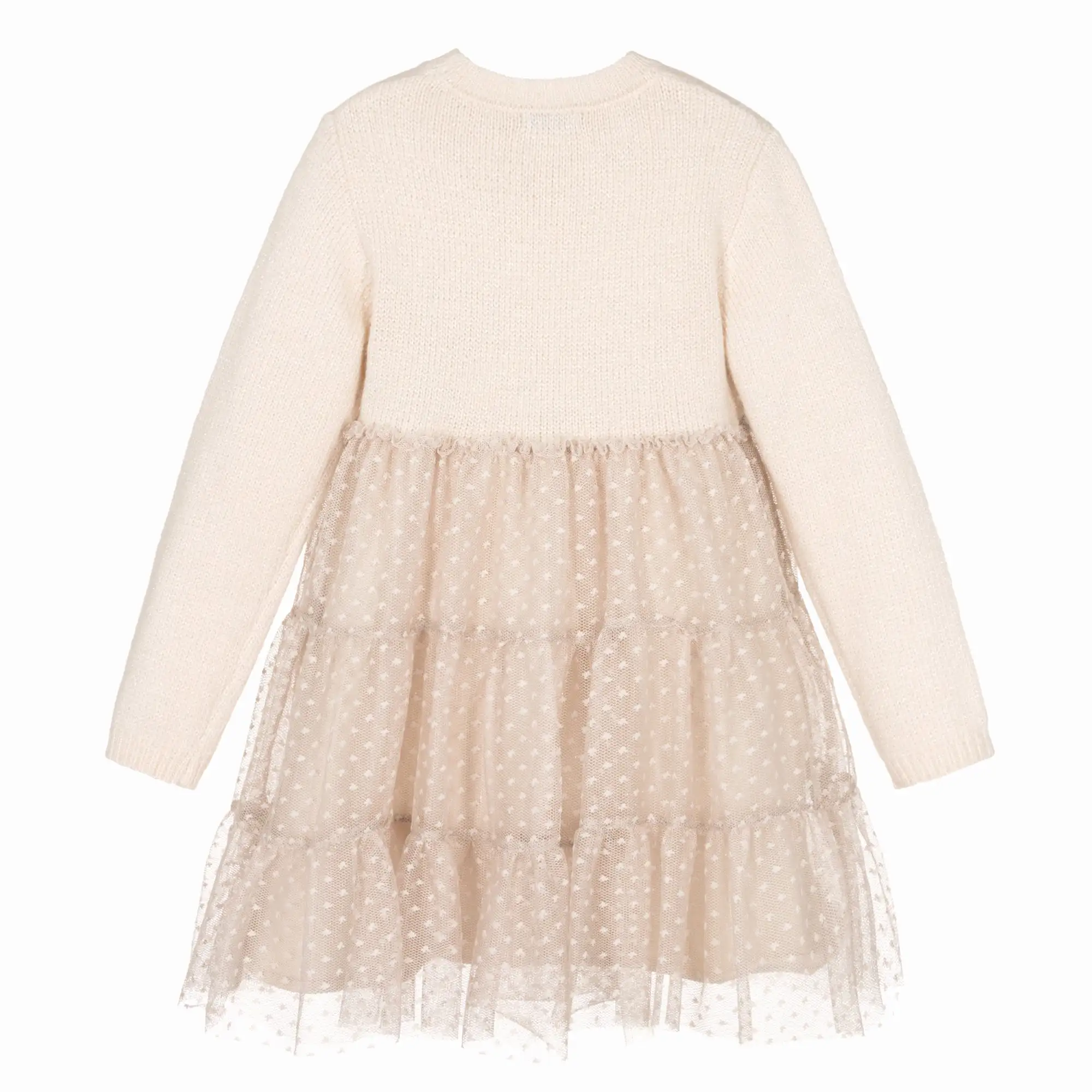 Beige Daisy Overlay Tulle Dress