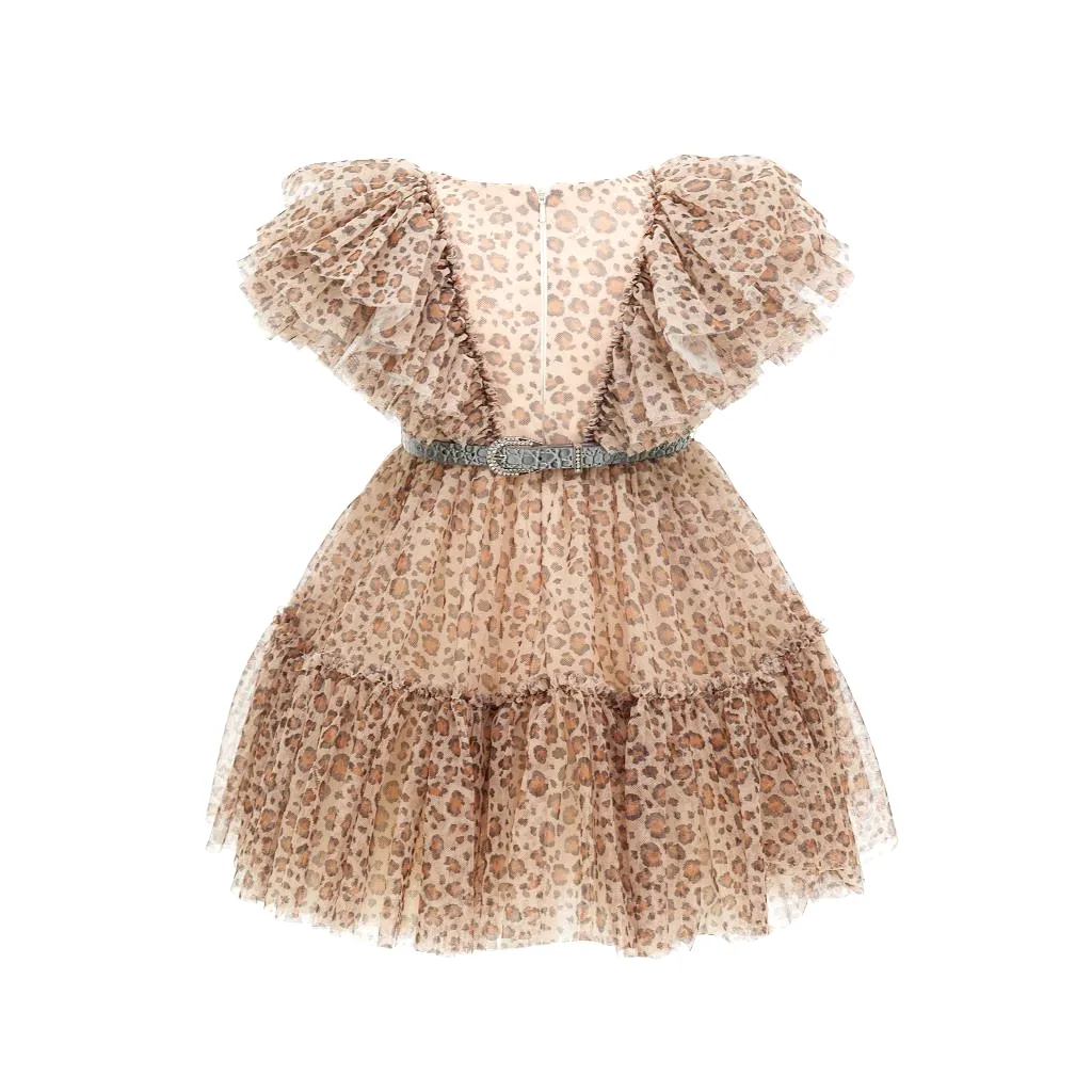 Beige Leopard Print Tulle Dress