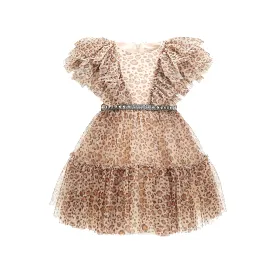 Beige Leopard Print Tulle Dress