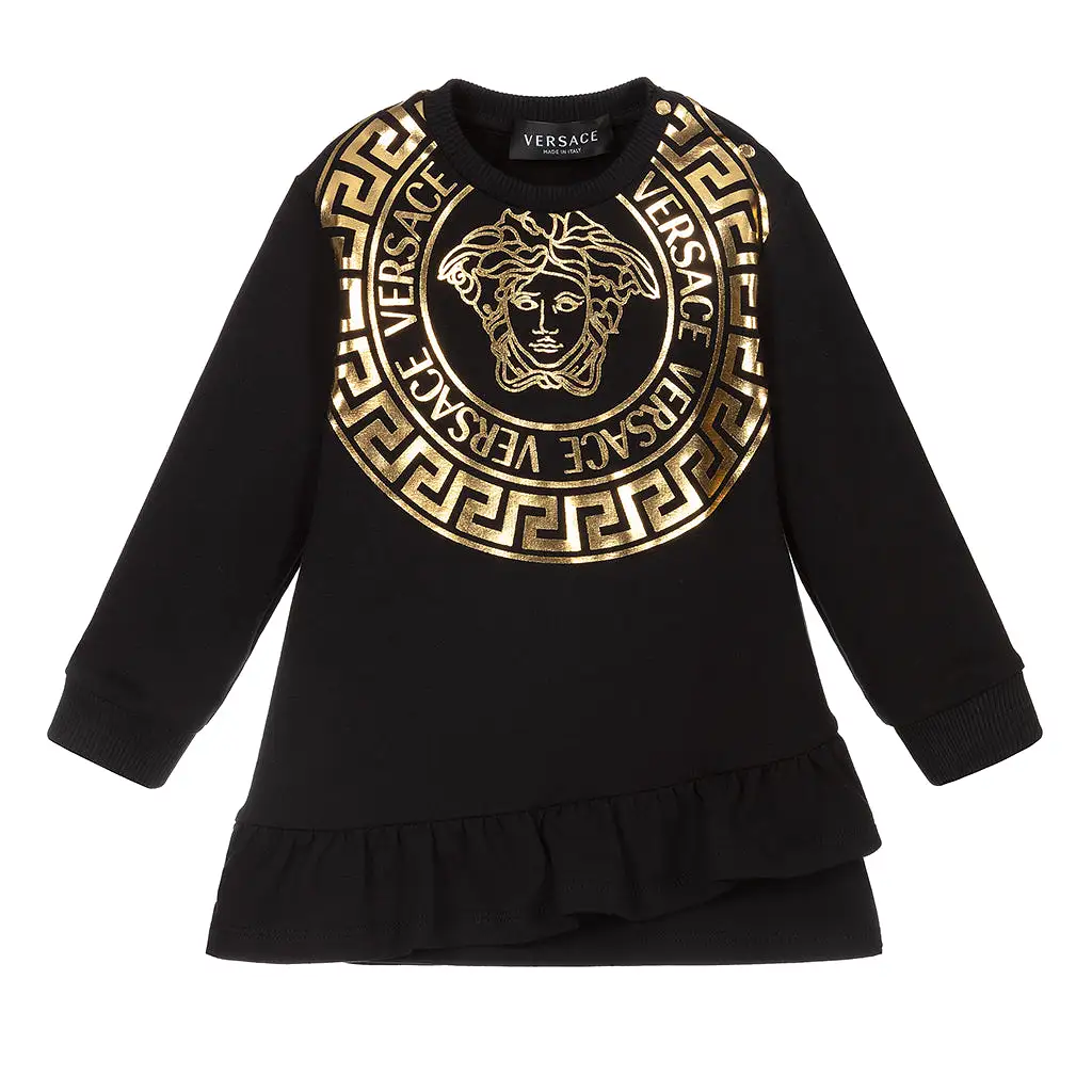 Black & Gold Versace Ruffled Dress