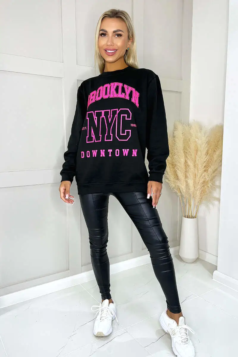 Black Brooklyn Slogan Sweatshirt