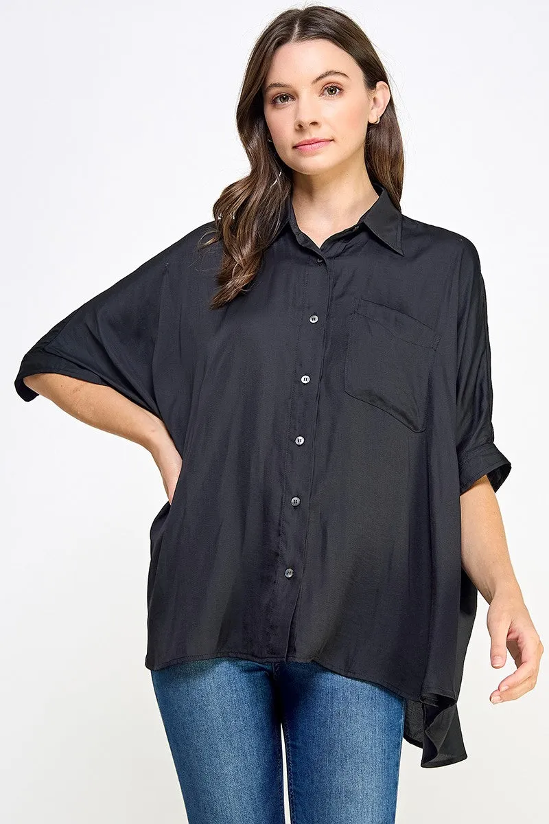 Black Satin Oversized Shirt