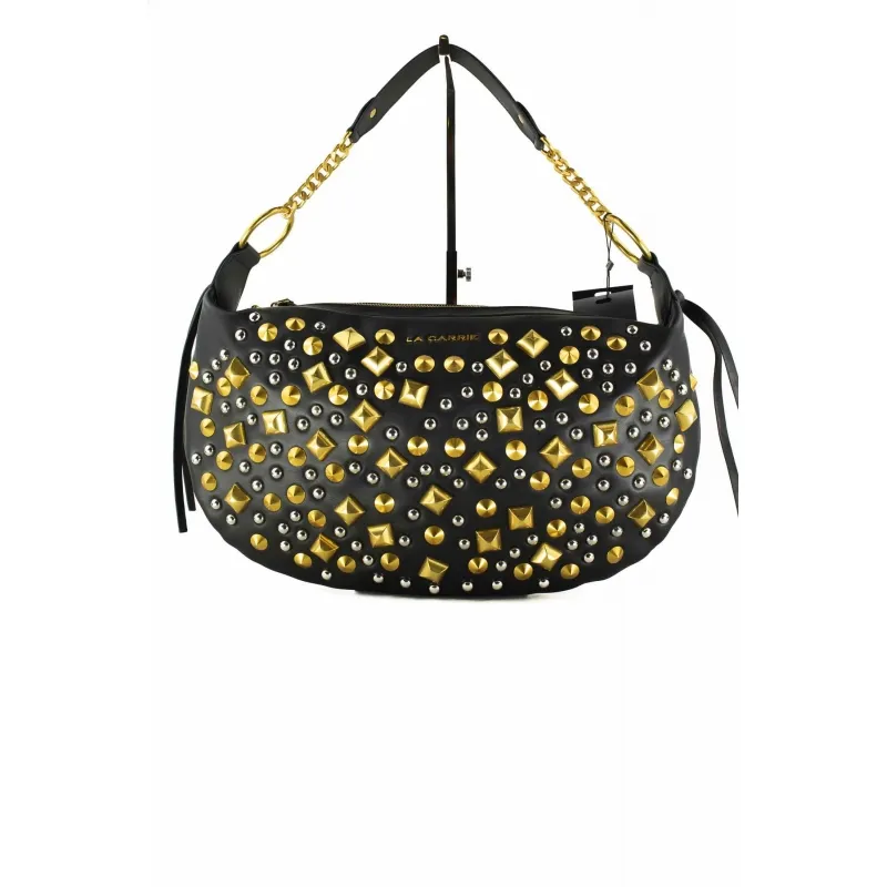 BORSA A SPALLA HOBO CON BORCHIE, NERO