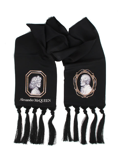 Cameo Portrait Scarf Silk Twill, Black