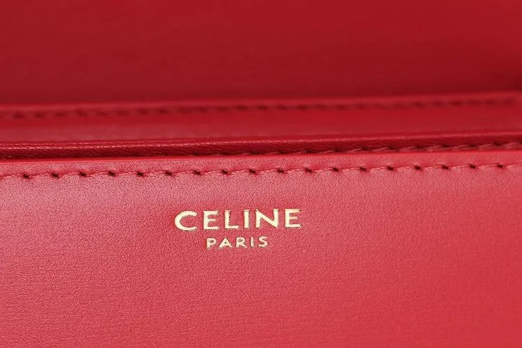 Celine Teen Triomphe Bag In Shiny Calfskin Red