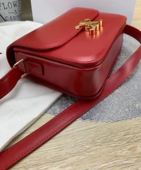 Celine Teen Triomphe Bag In Shiny Calfskin Red