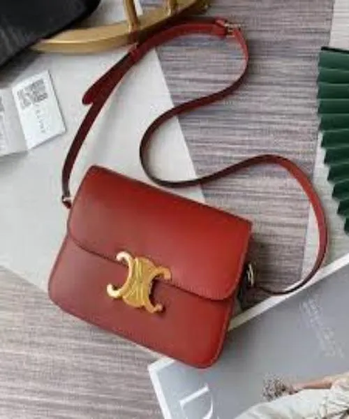 Celine Teen Triomphe Bag In Shiny Calfskin Red