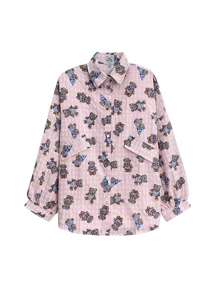 Cute bear pink checkers shirt BY8210