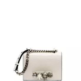 Jewelled Knuckle Satchel Mini Lizard, Deep Ivory/Silver