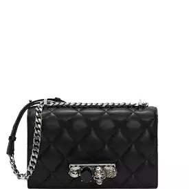 Jewelled Knuckle Satchel Quilted, Black/Silver