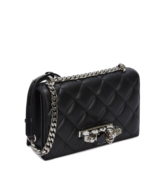 Jewelled Knuckle Satchel Quilted, Black/Silver