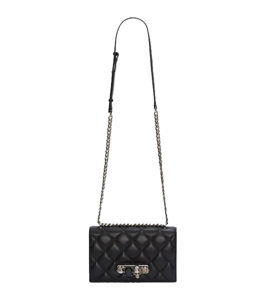 Jewelled Knuckle Satchel Quilted, Black/Silver