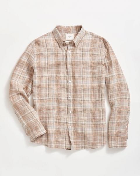 LINEN LINE PLAID WILSON SHIRT- KHAKI/SILVER