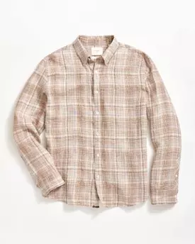 LINEN LINE PLAID WILSON SHIRT- KHAKI/SILVER