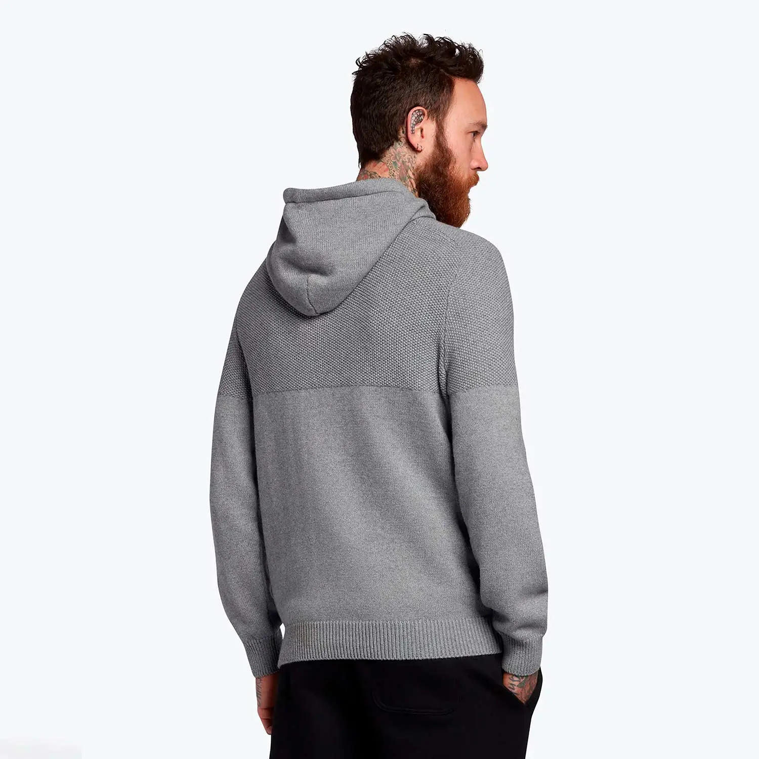 Lyle & Scott Seed Stitch Knitted Hoodie - Mid Grey Marl