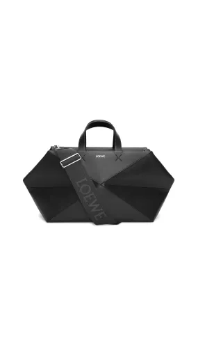 Medium Puzzle Fold Duffle In Shiny Calfskin - Black