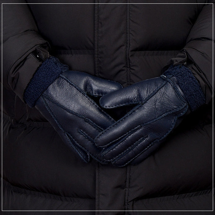 Mens Leather Gloves for Winter Fleece Lined Sheepskin Fur Gifts