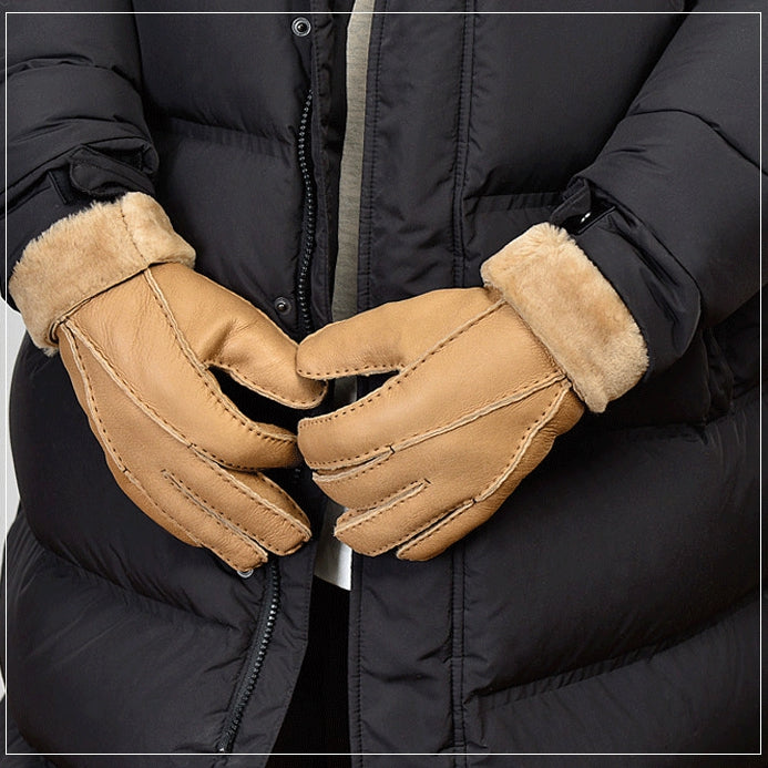 Mens Leather Gloves for Winter Fleece Lined Sheepskin Fur Gifts