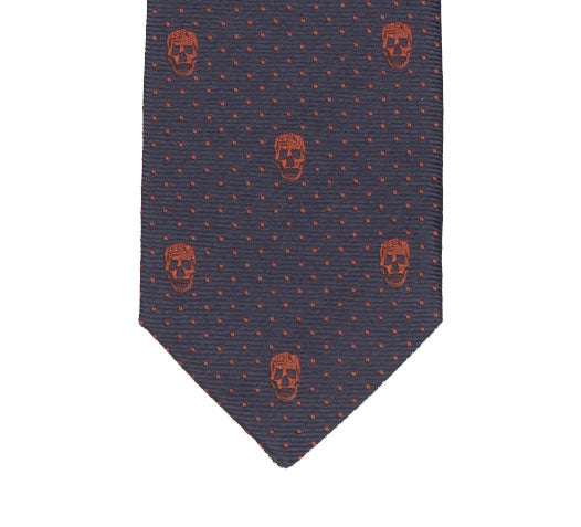 Men's Tie 5cm Skull Dot, Navy/Brown