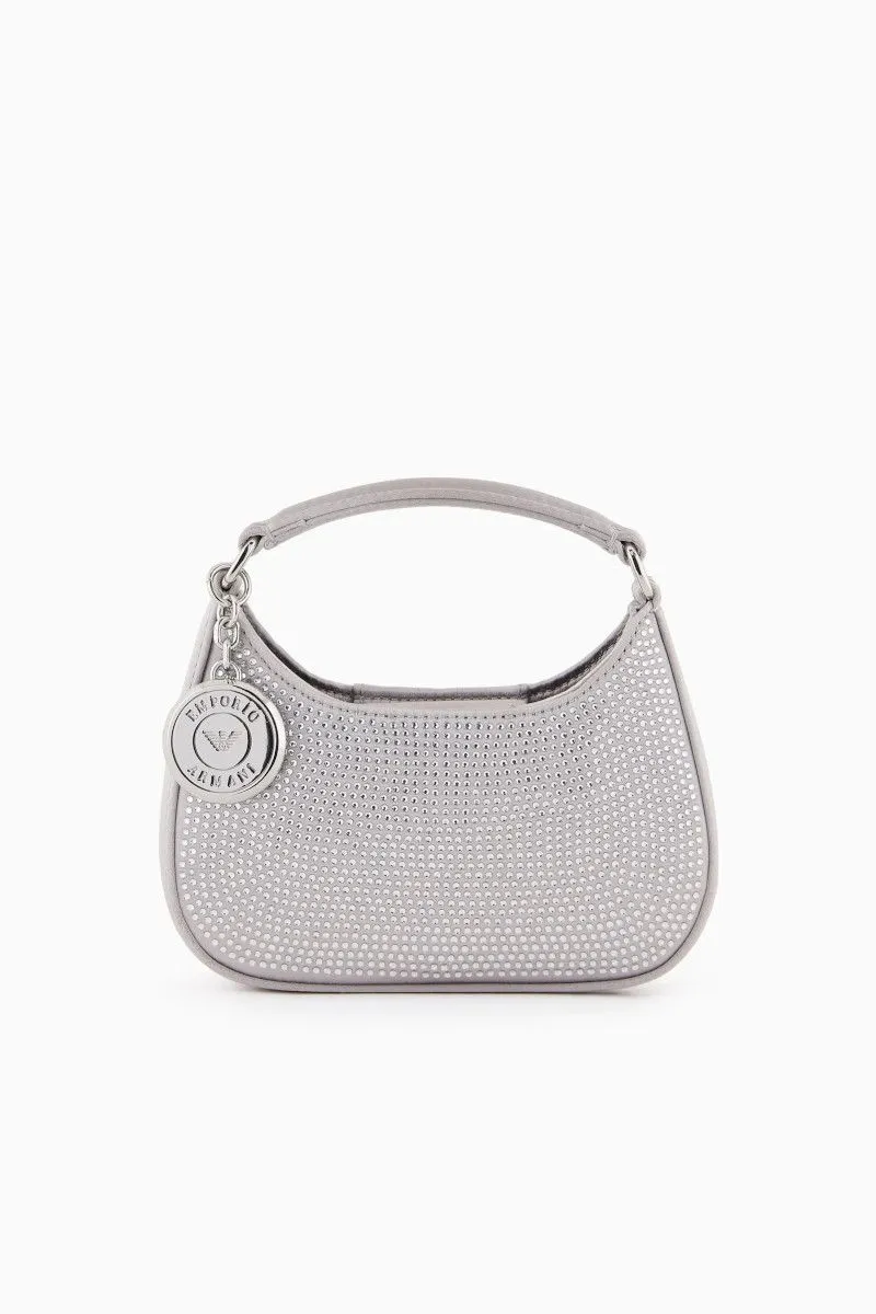 Mini bag hobo in raso con strass donna Argento