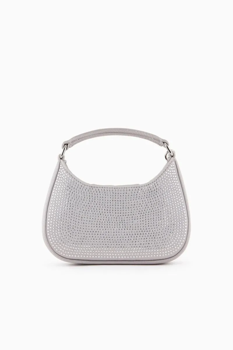 Mini bag hobo in raso con strass donna Argento