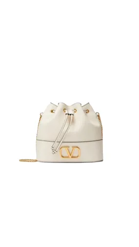 Mini Bucket Bag in Nappa with Vlogo Signature Chain - Light Ivory