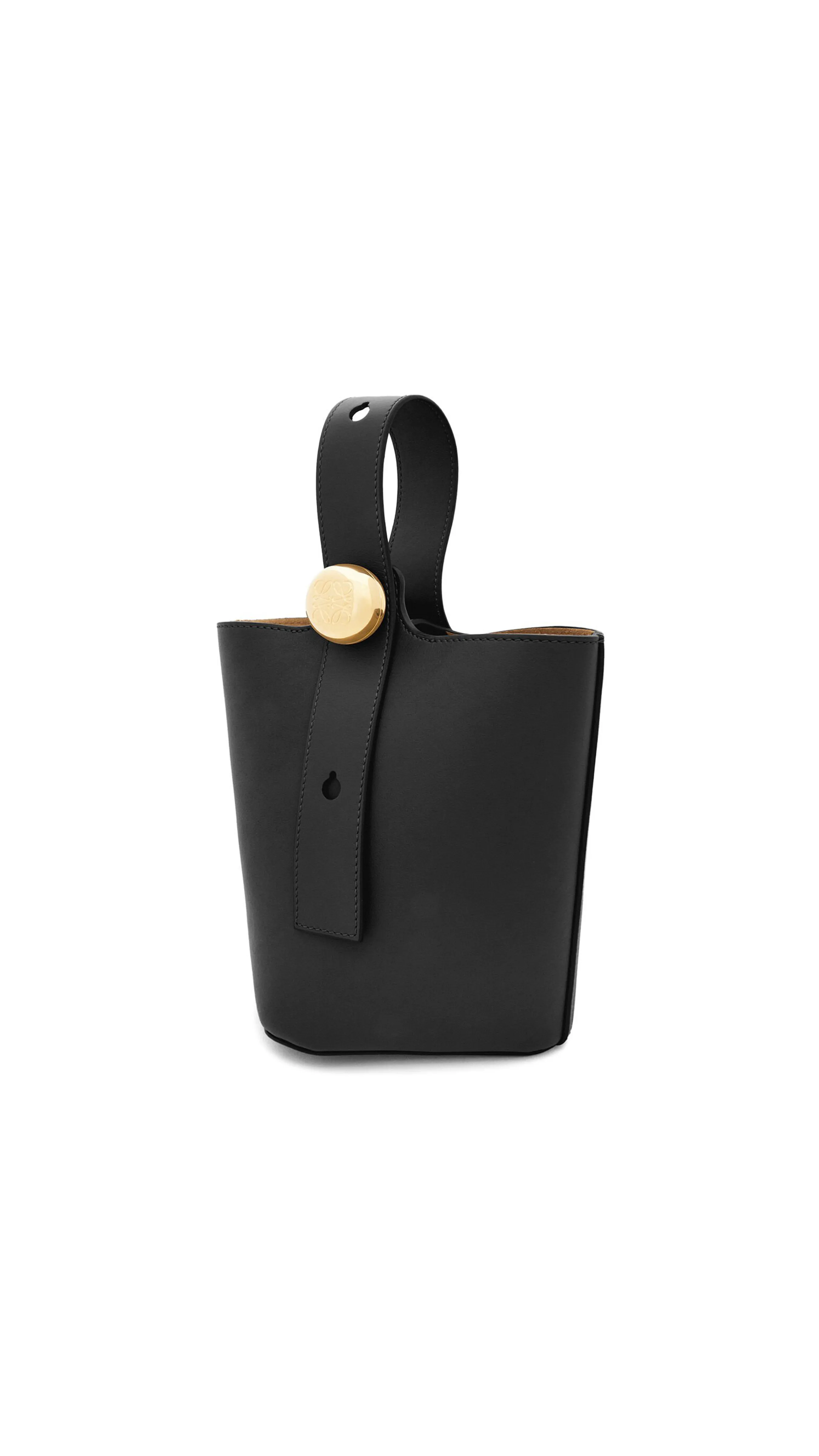 Mini Pebble Bucket Bag in Mellow Calfskin - Black