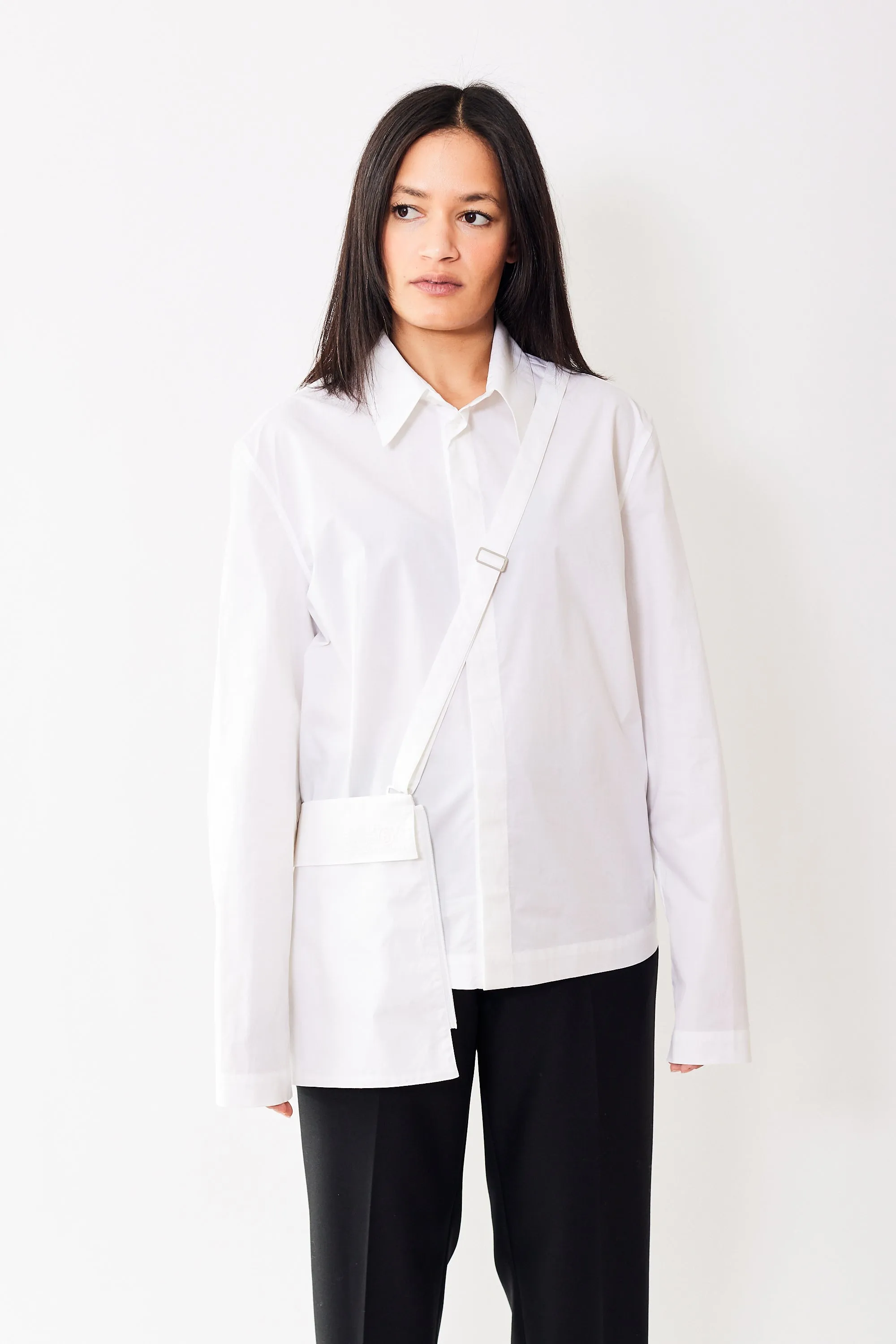 MM6 Maison Margiela Poplin LS Shirt w/ Pocket Satchel