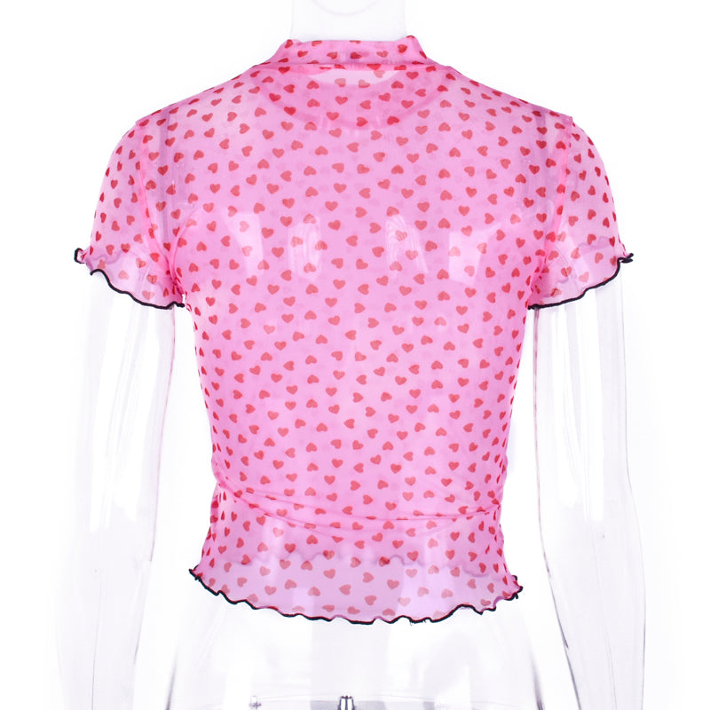 PINK HEART MESH PERSPECTIVE SHIRT BY22337