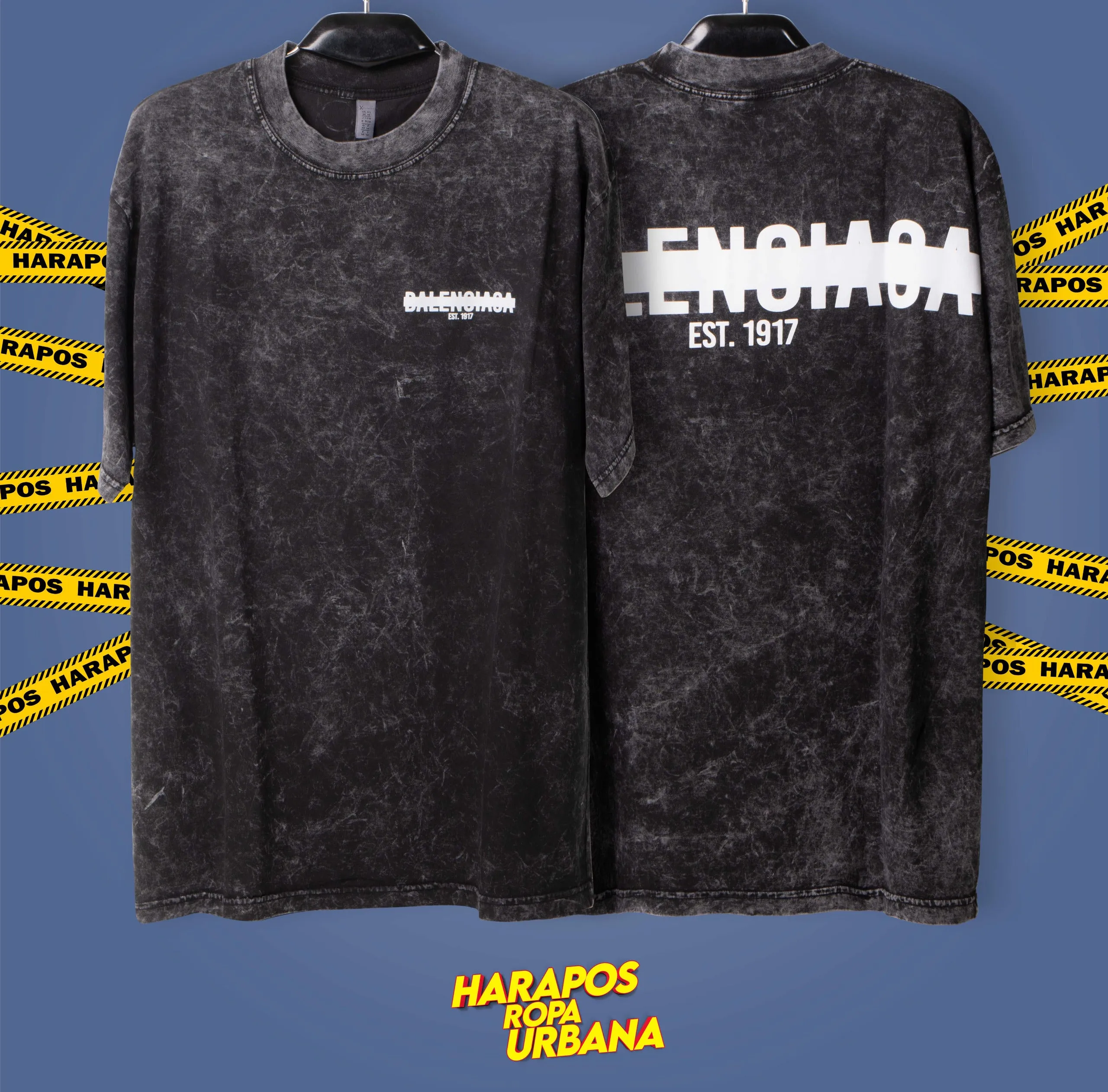 Polera balenciaga oversize prelavada tachada negra