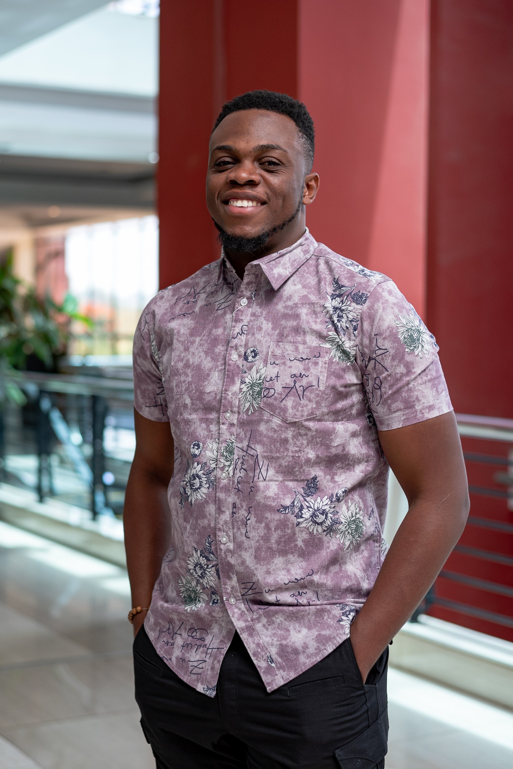 Purple green floral shirt