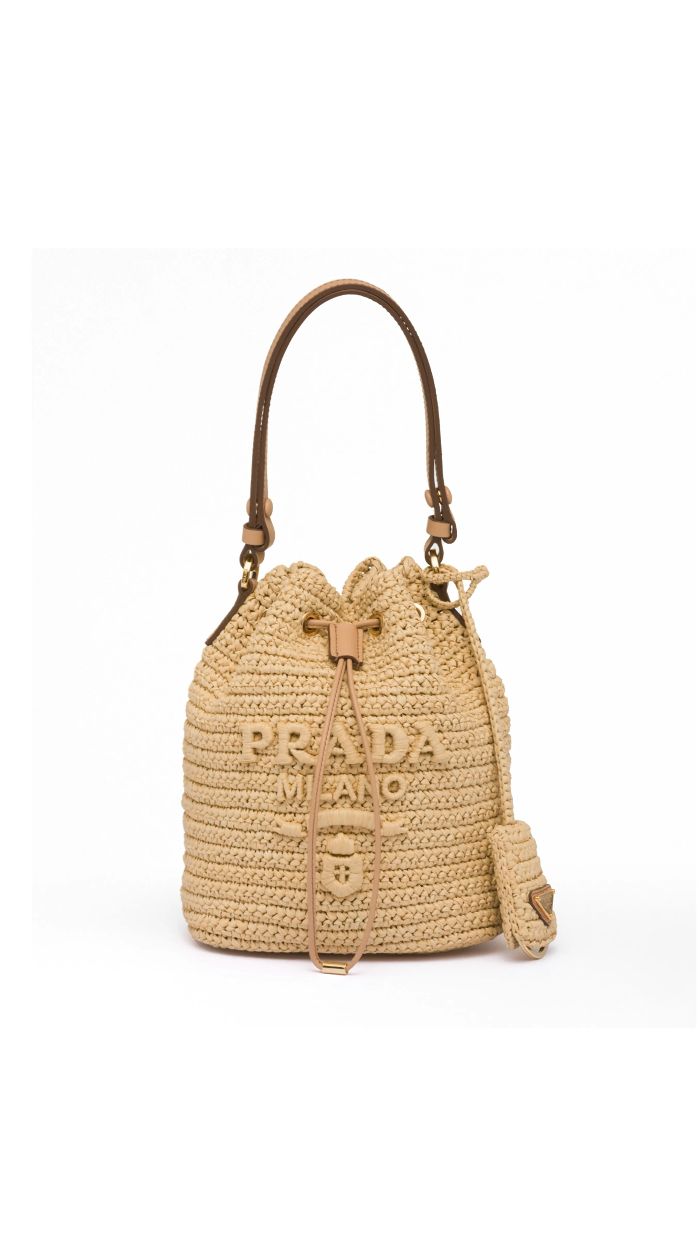 Raffia and Leather Mini Bucket Bag - Natural