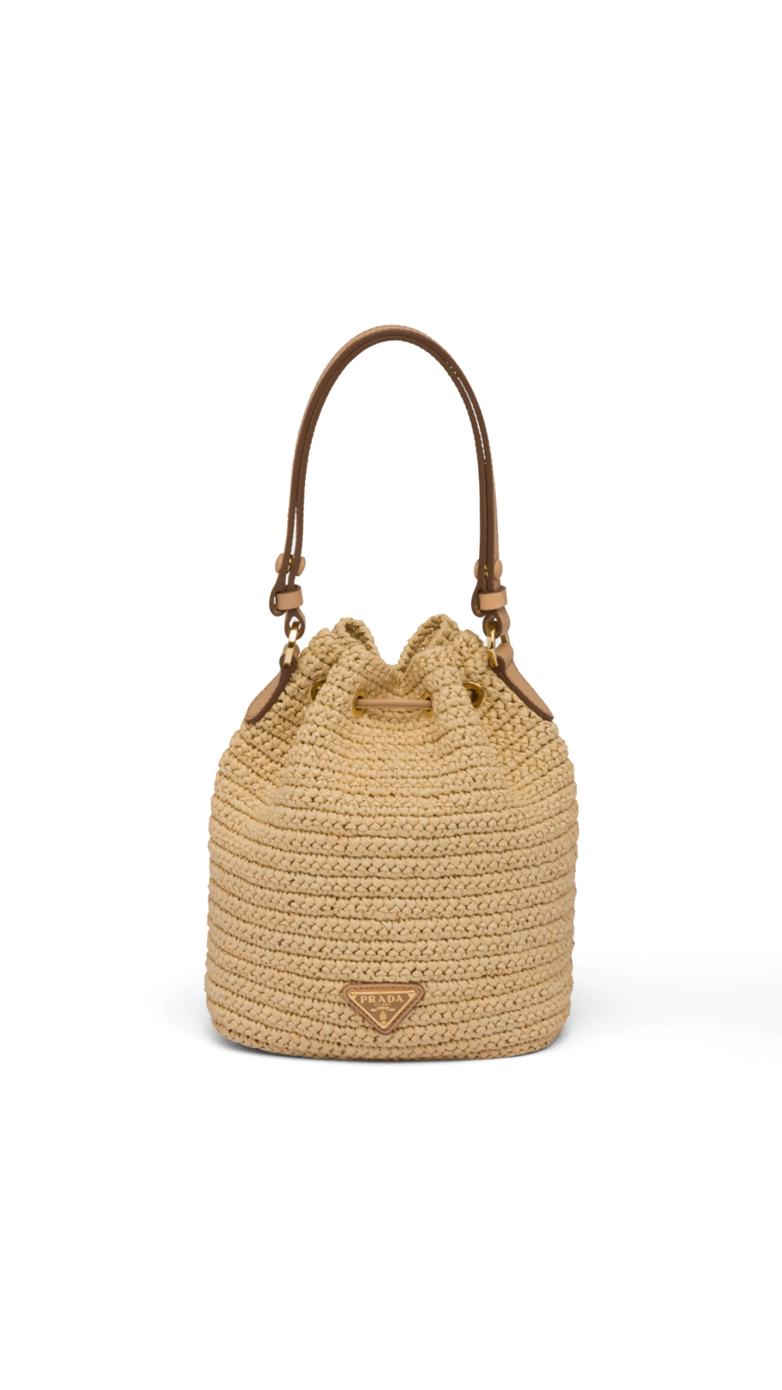 Raffia and Leather Mini Bucket Bag - Natural