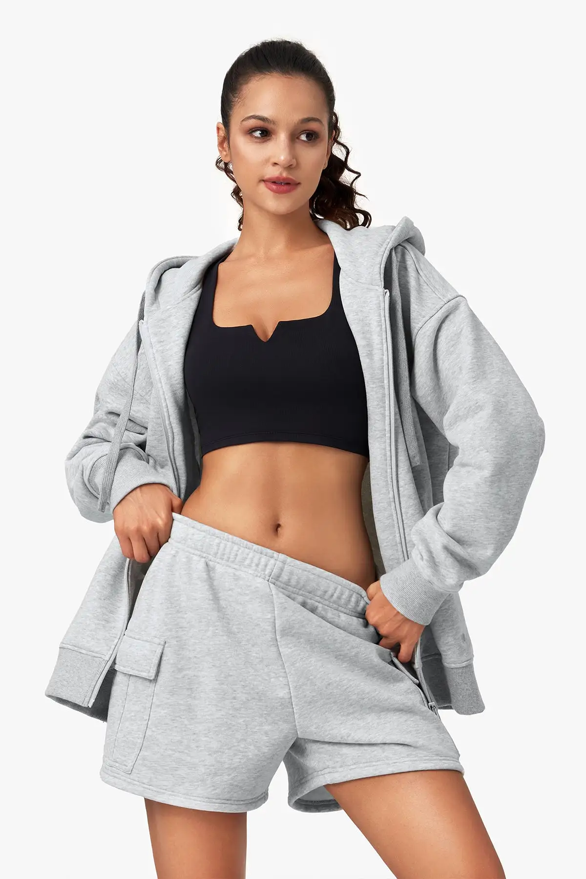 Relaxed Hooded Cardigan Sweatshirt