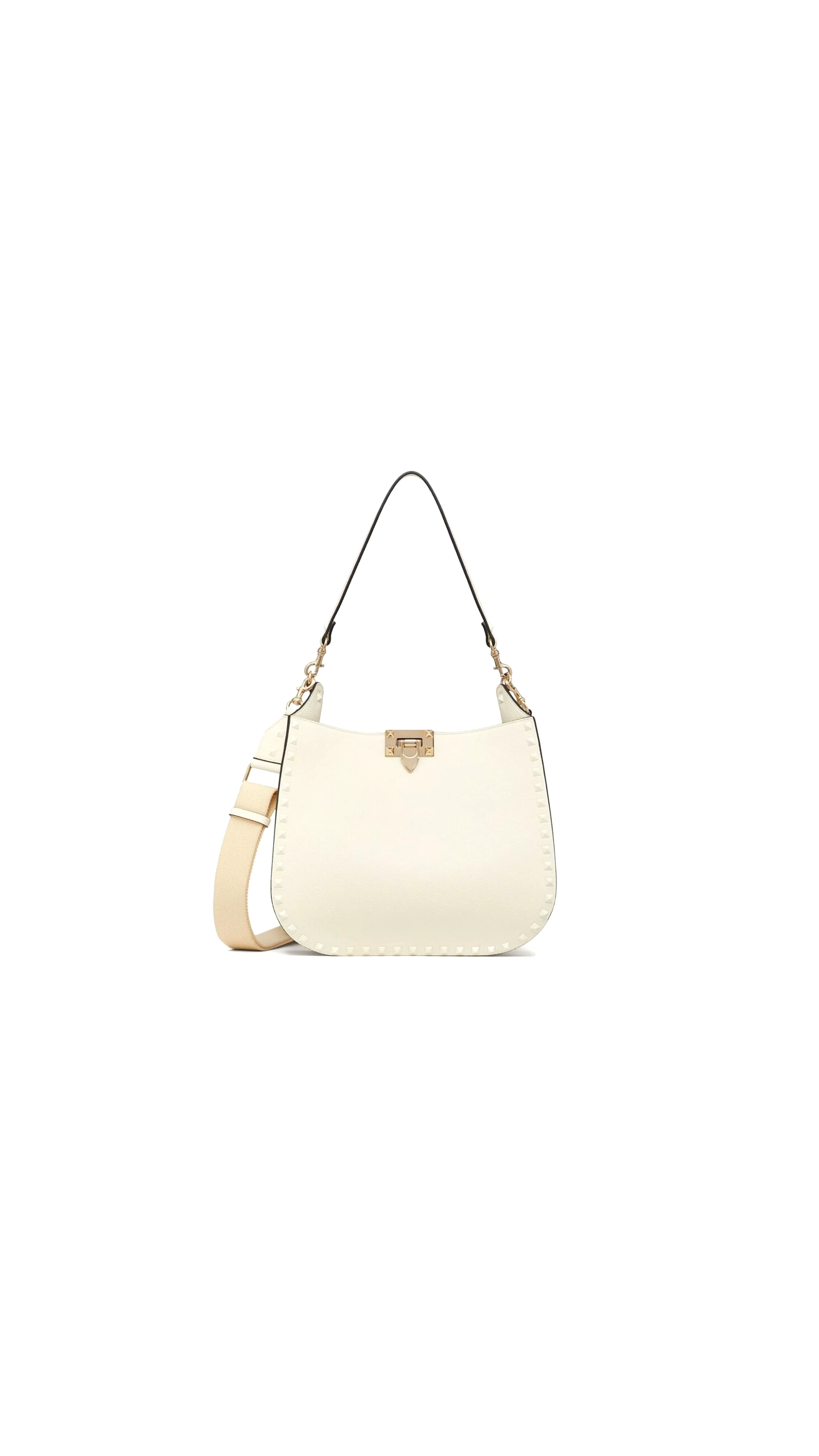 Rockstud Grainy Calfskin Hobo Bag - Ivory