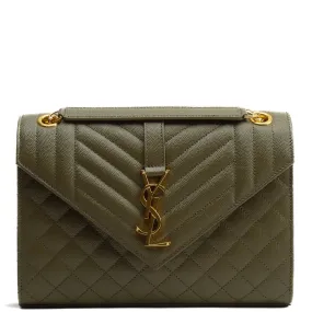 SAINT LAURENT Medium Envelope Triquilt Flap Bag - Khaki