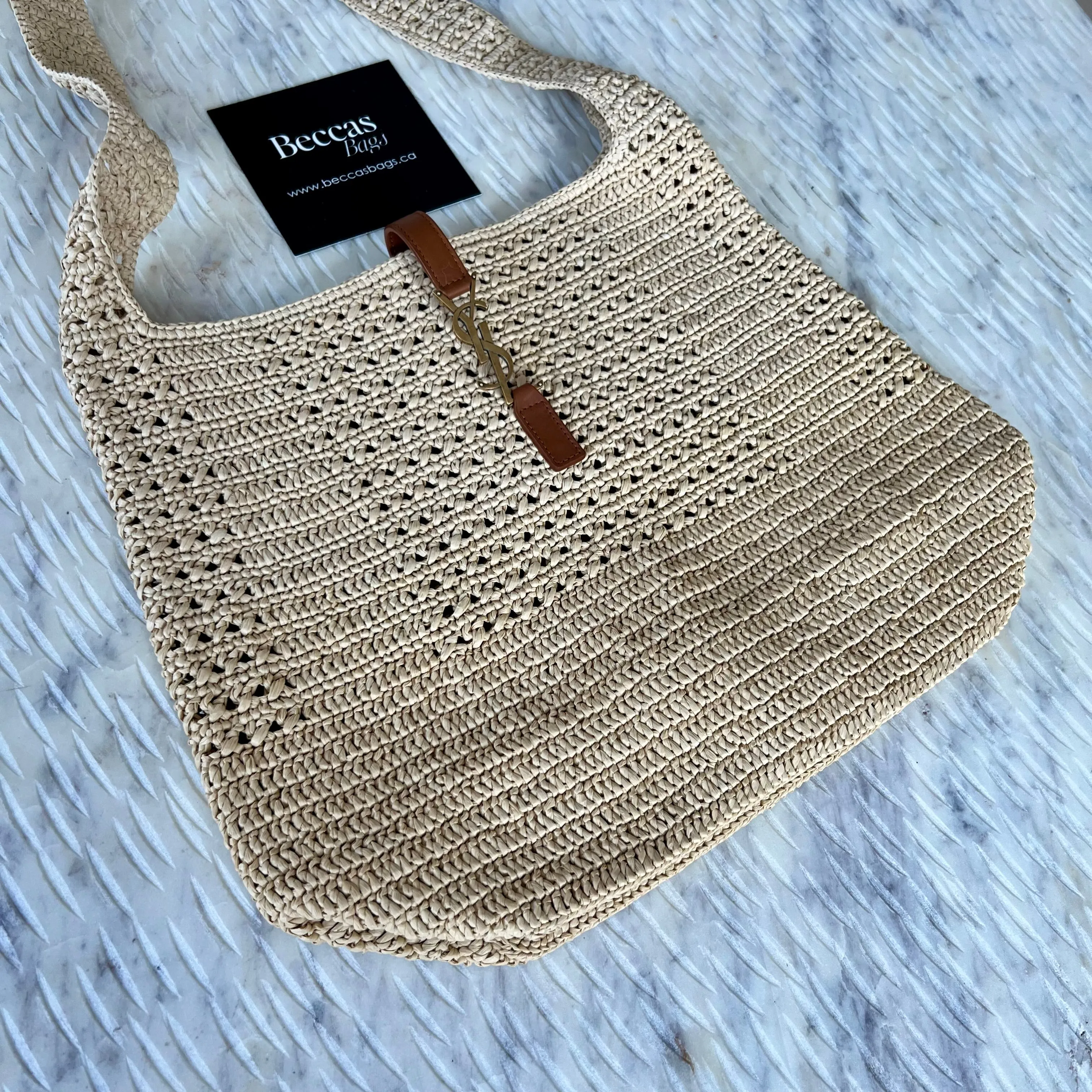 SAINT LAURENT YSL Crochet Raffia Hobo Bag