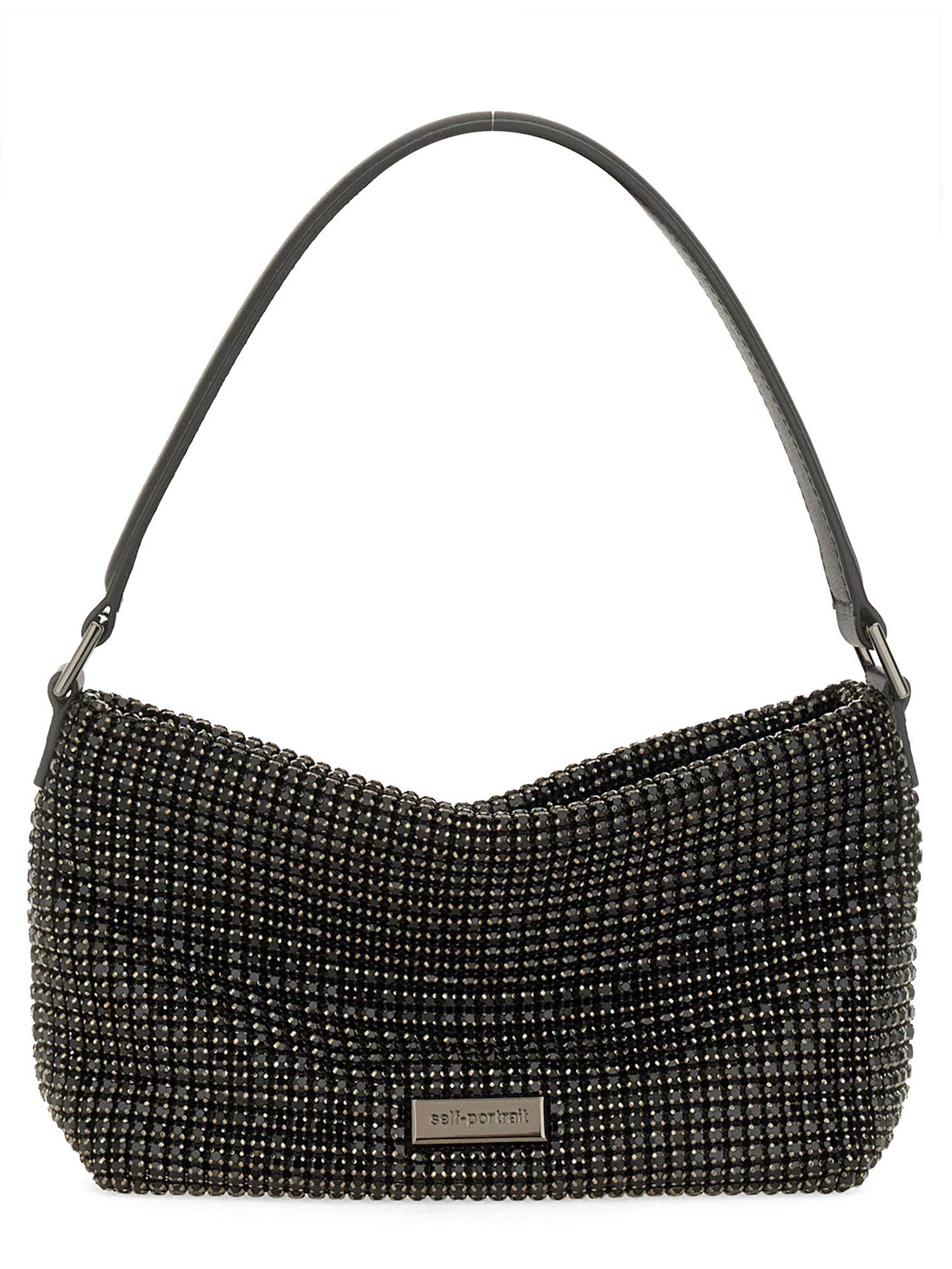 SELF-PORTRAIT    SMALL DIAMOND HOBO BAG WITH RHINESTONES