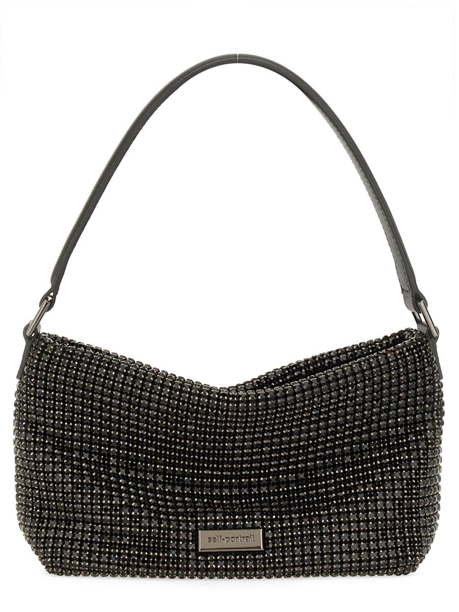 SELF-PORTRAIT    SMALL DIAMOND HOBO BAG WITH RHINESTONES