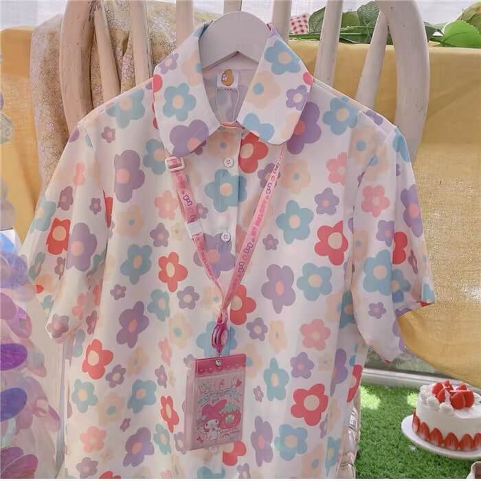 Sweet retro colorful floral shirt BY1191