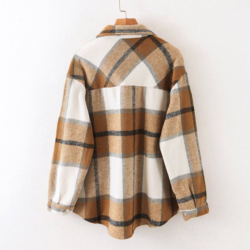 Thick Woven Plaid Loose Shirt