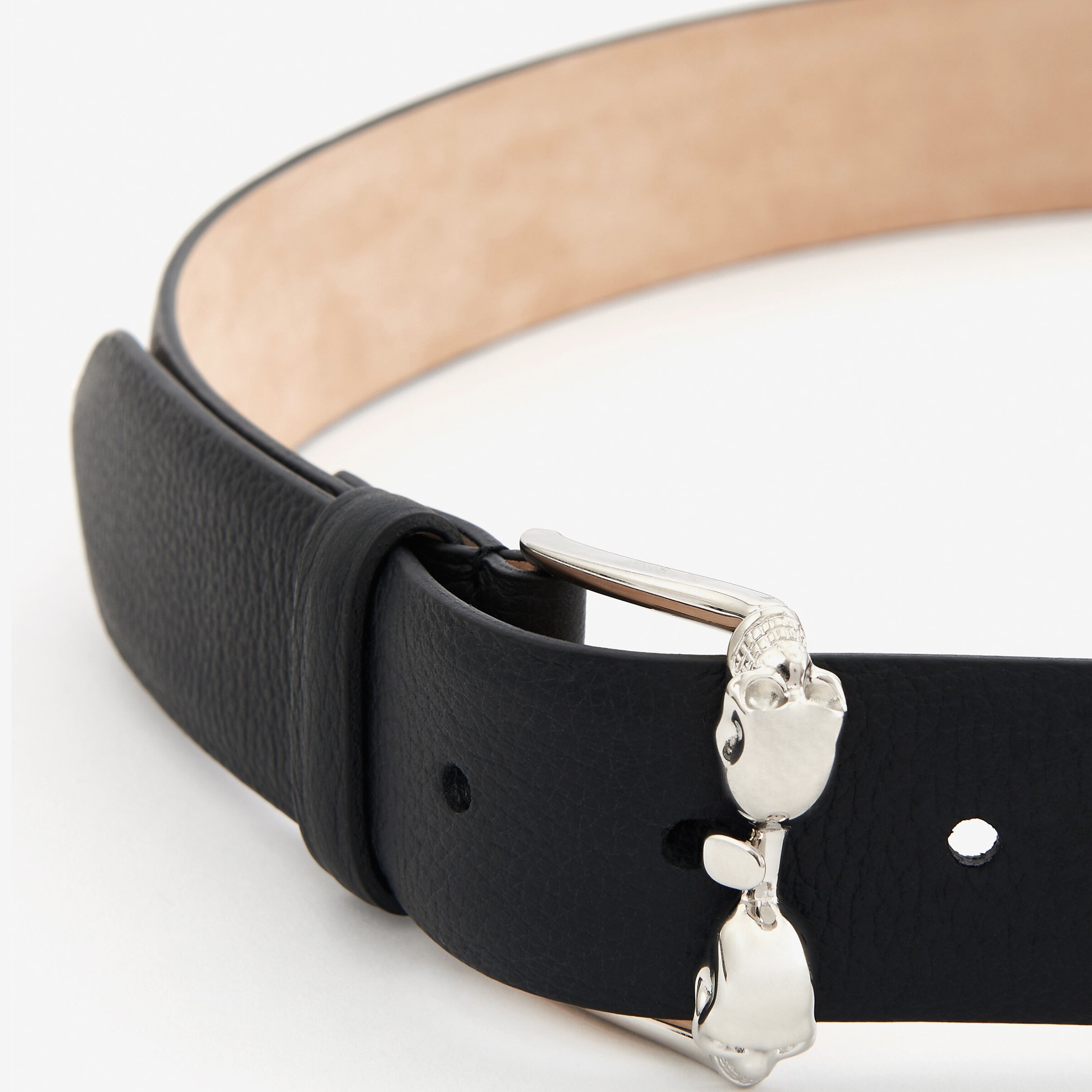 Twin Skull Belt Grained, Black/Silver