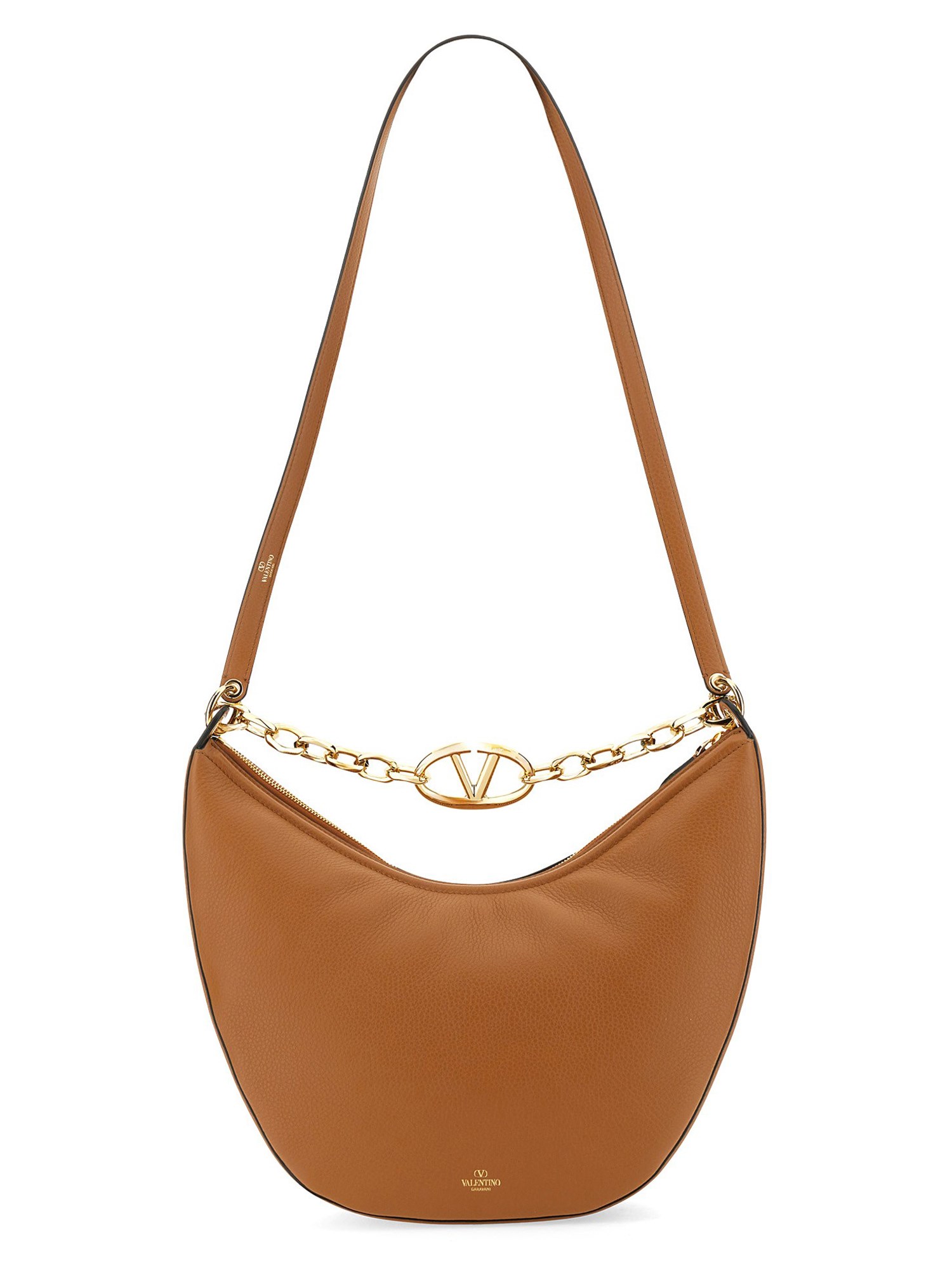 VALENTINO GARAVANI    VLOGO MOON MEDIUM LEATHER HOBO BAG WITH CHAIN