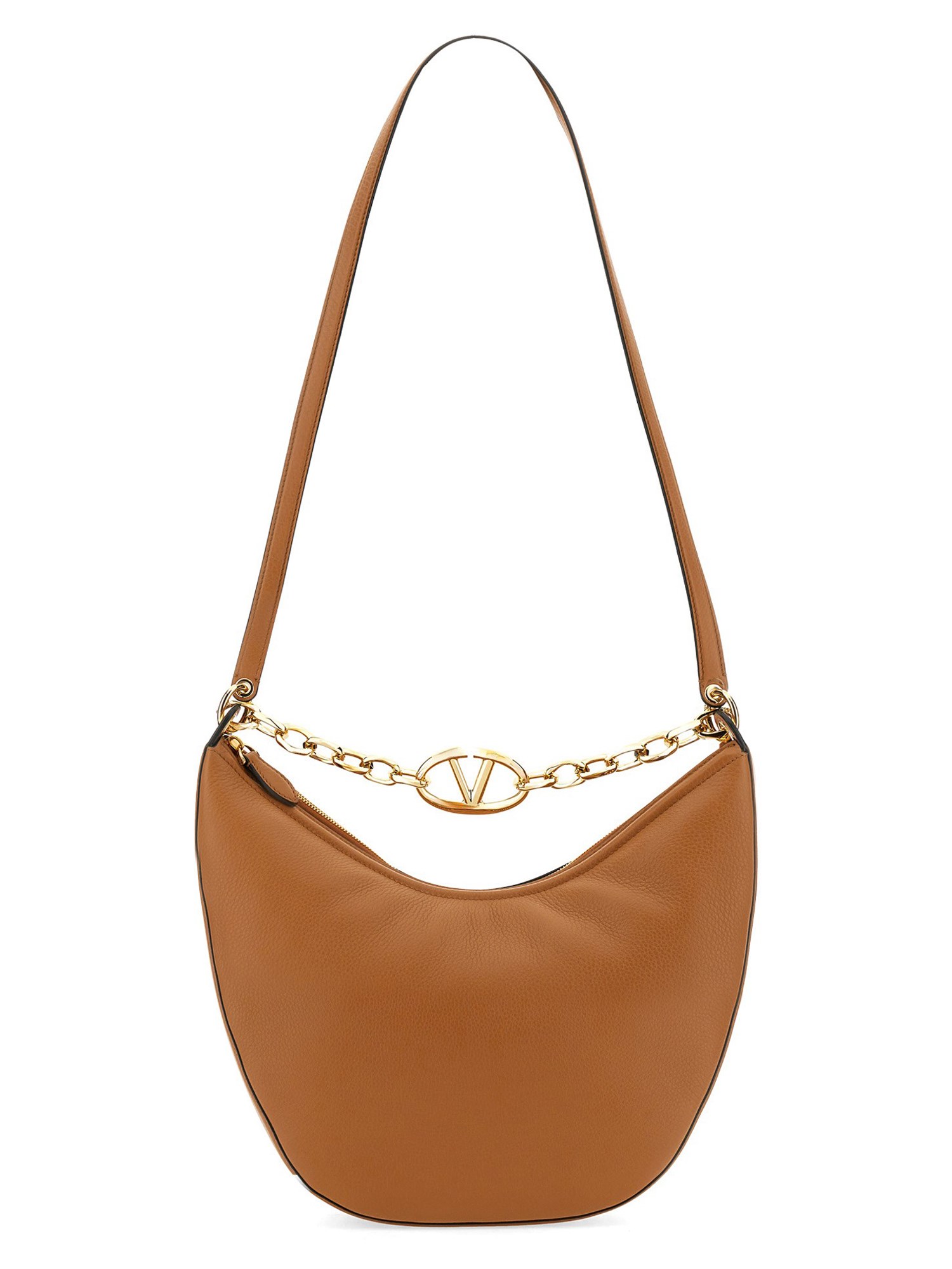 VALENTINO GARAVANI    VLOGO MOON MEDIUM LEATHER HOBO BAG WITH CHAIN